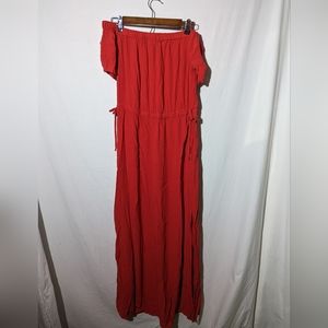 1. State Red Rayon High Slit Dress